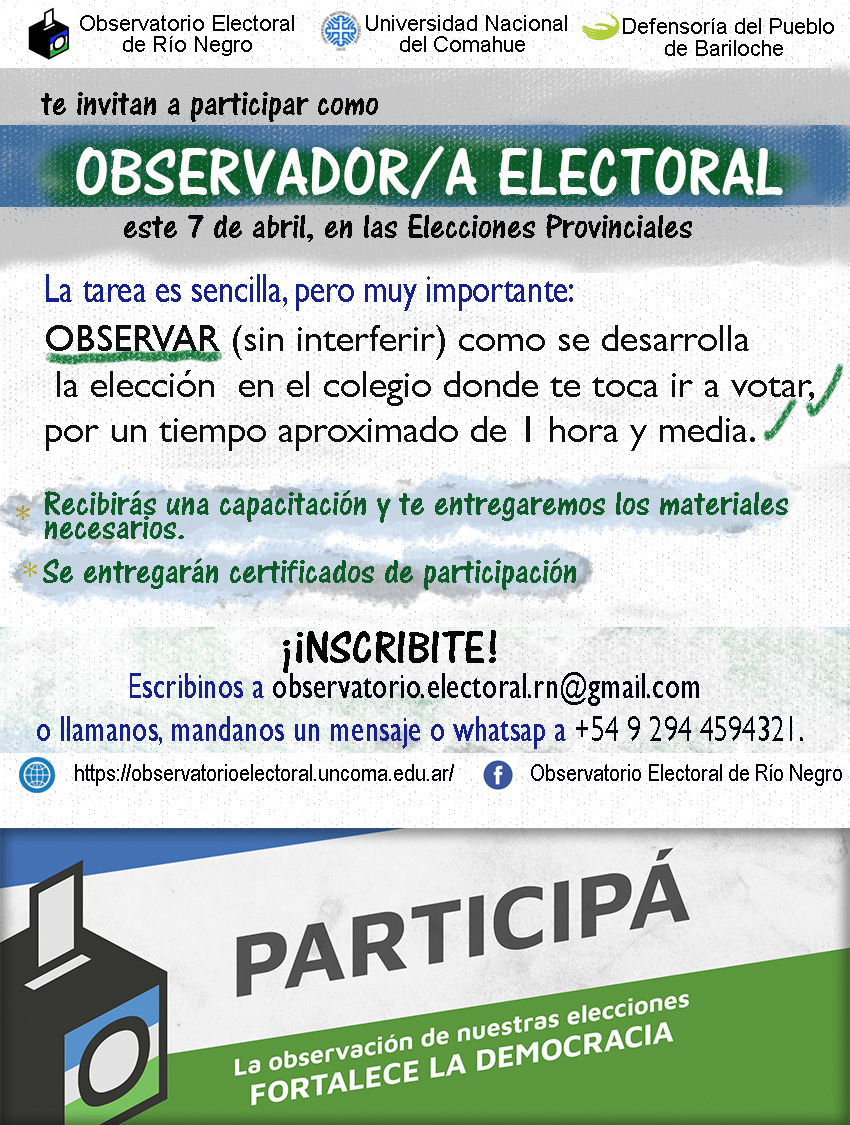 Inscripciones abiertas para observación Elecciones Provinciales 2019