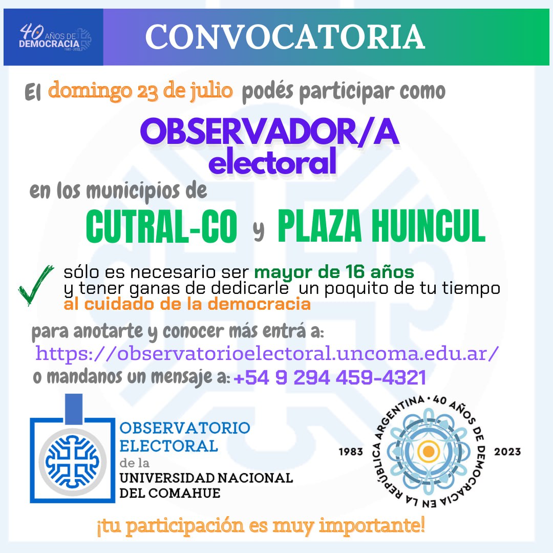 Convocatoria  a Observadores/as – Cutral-Co y Plaza Huincul