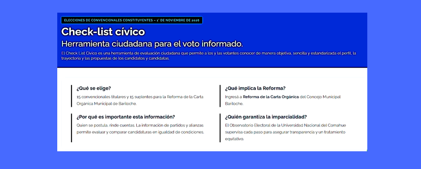 El Observatorio Electoral de la UNCo, veedor del Check List Cívico para el voto informado en Bariloche